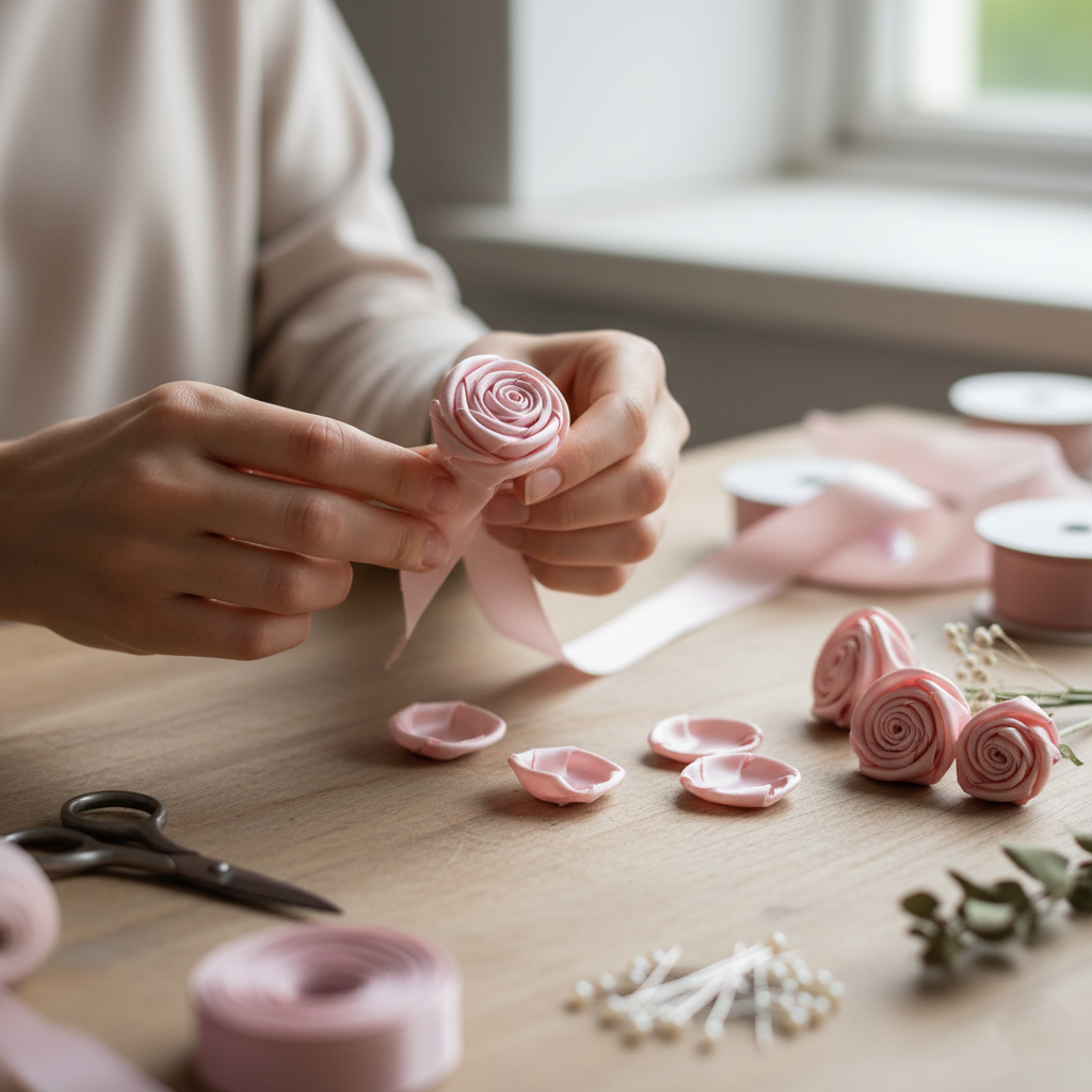 satin ribbon bouquet making process