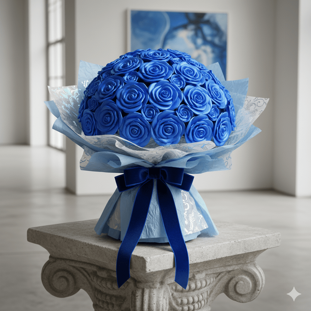 blue satin ribbon bouquet