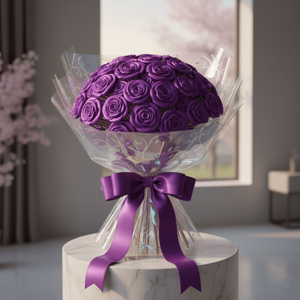 purple satin ribbon bouquet